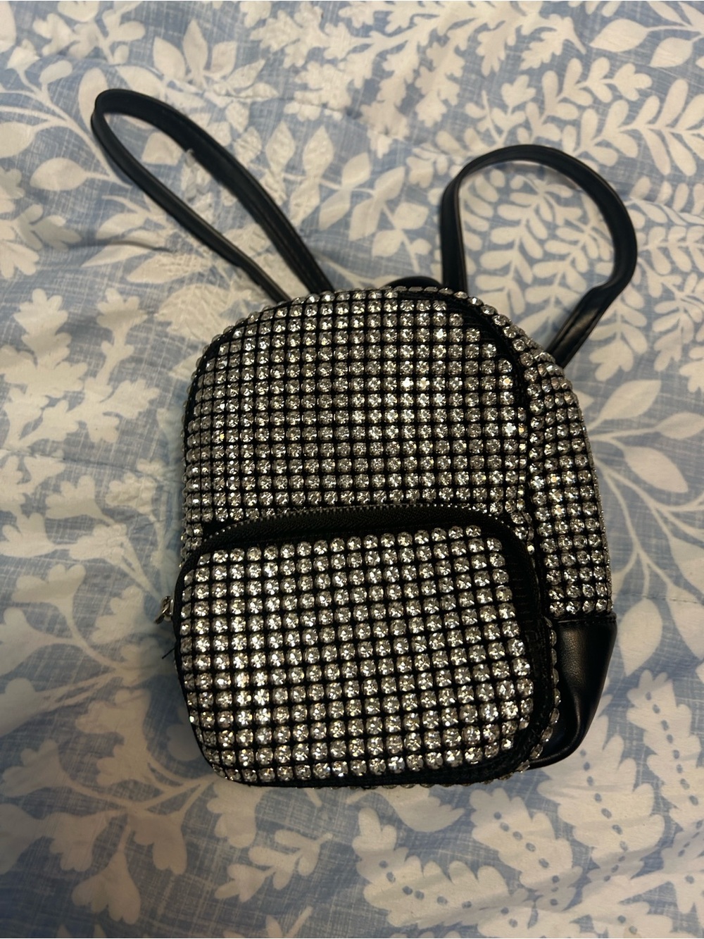 MMS Black Mini Backpack with Silver Rhinestones & Green Embellished Stone Purse